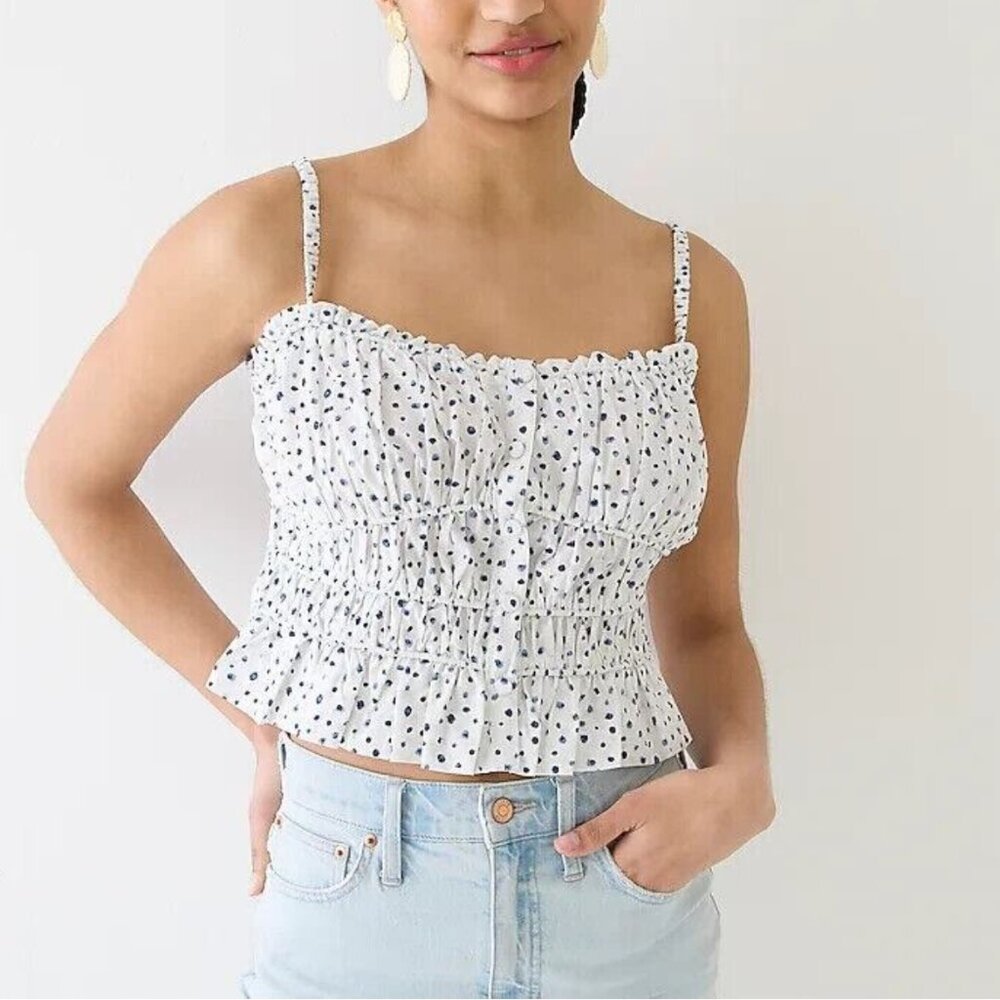 J.Crew Cinched-Waist Cotton Poplin Tank Top in Dot Print | Size Medium